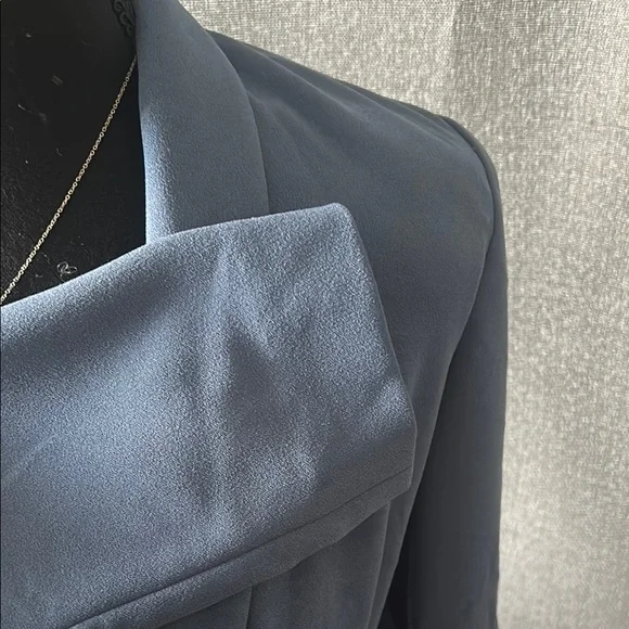 White House Black Market Blue Blazer with Shawl Collar and Tie Belt - Picture 3 of 4